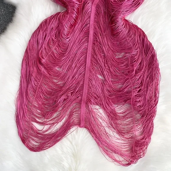 Sexy Pink Fringe Dress / Cover Up - Picture 4 of 10